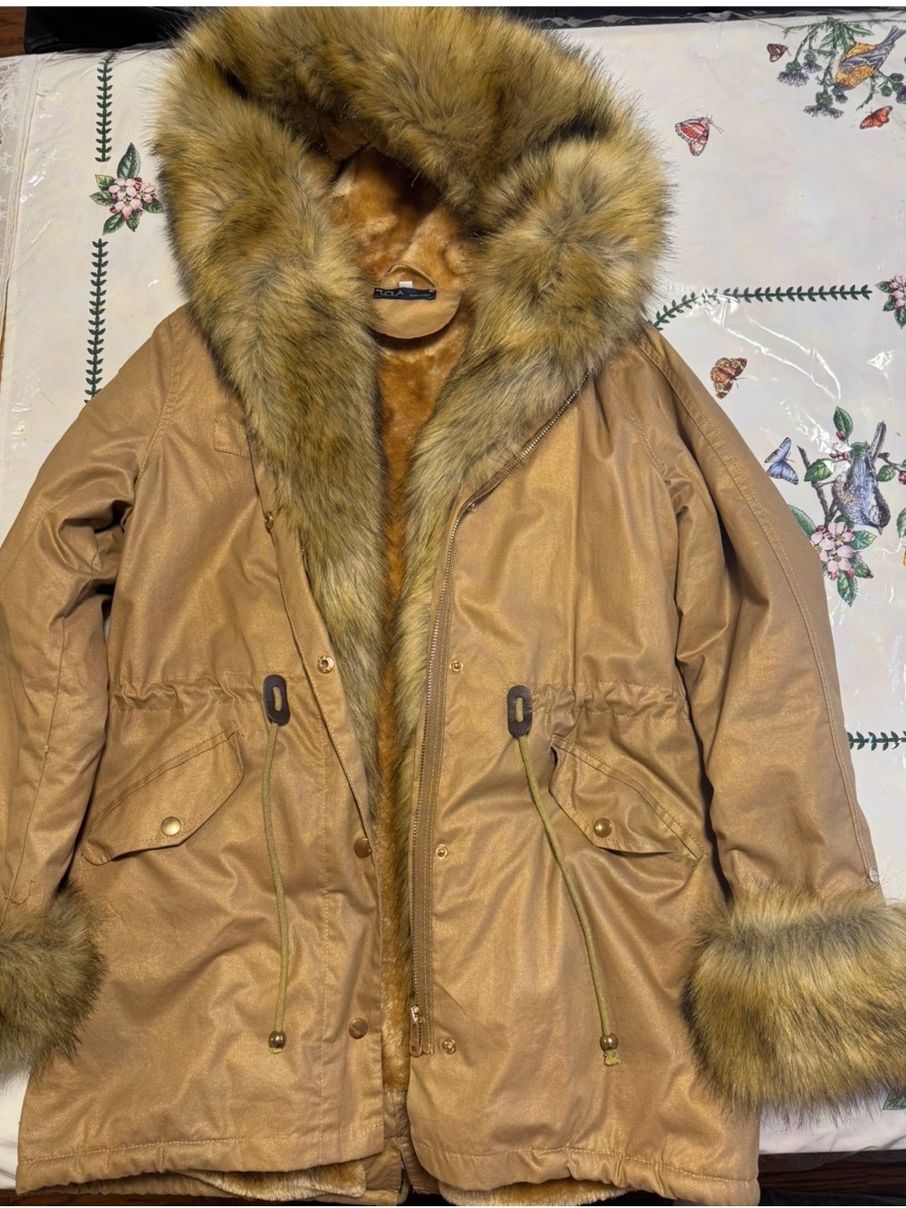 Women's Faux Fur-Trim Ski Parka Jacket - Tan